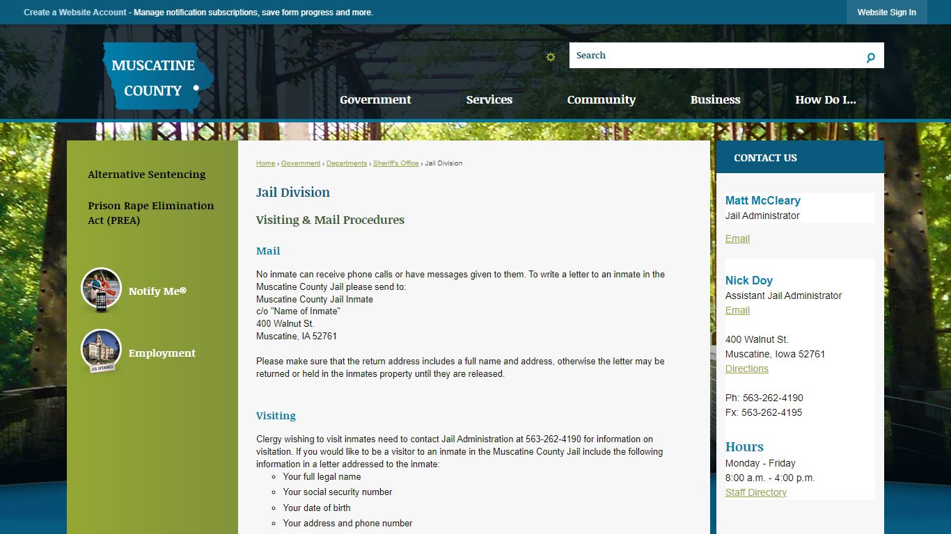 Jail Division | Muscatine County, IA - Official Website