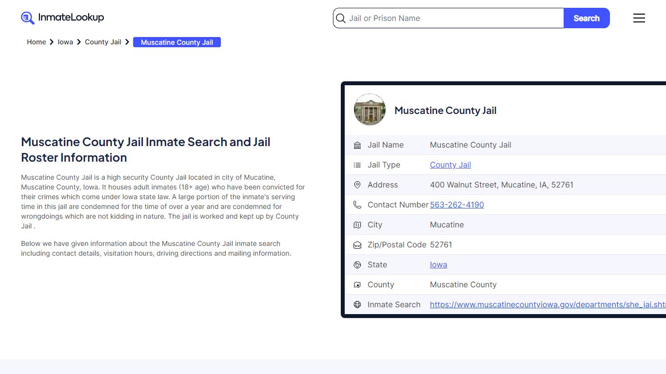 Muscatine County Jail Inmate Search - Mucatine Iowa - Inmate Lookup